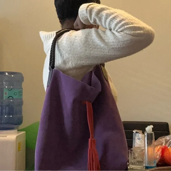 Uno Alla Volta Florentine Suede Leather Purple/orange tassel Bucket Bag - Picture 11 of 13